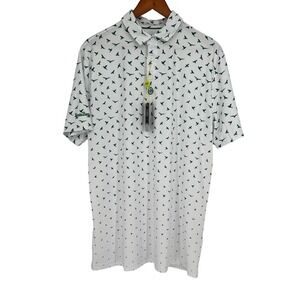 NWT Birdie Boss Golf Polo Shirt‎ Men's XL White Green Short Sleeve Performance